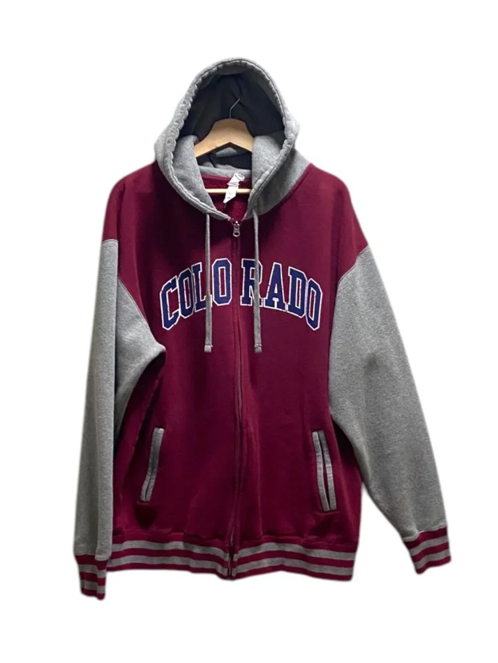 Colorado Hooded Varsity Jacket Burgundy Size 2X Preppy Academia Old Money Fall